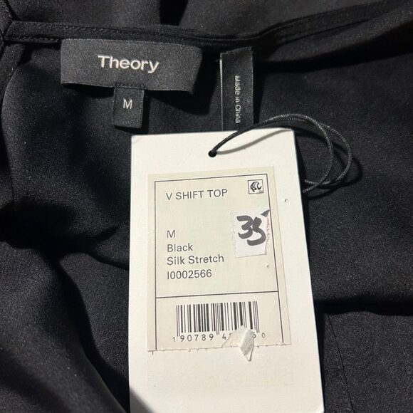 NWT Women Theory Black Silk Stretch Blend Sleeveless V-Shift Tunic Blouse Top M - Picture 7 of 7